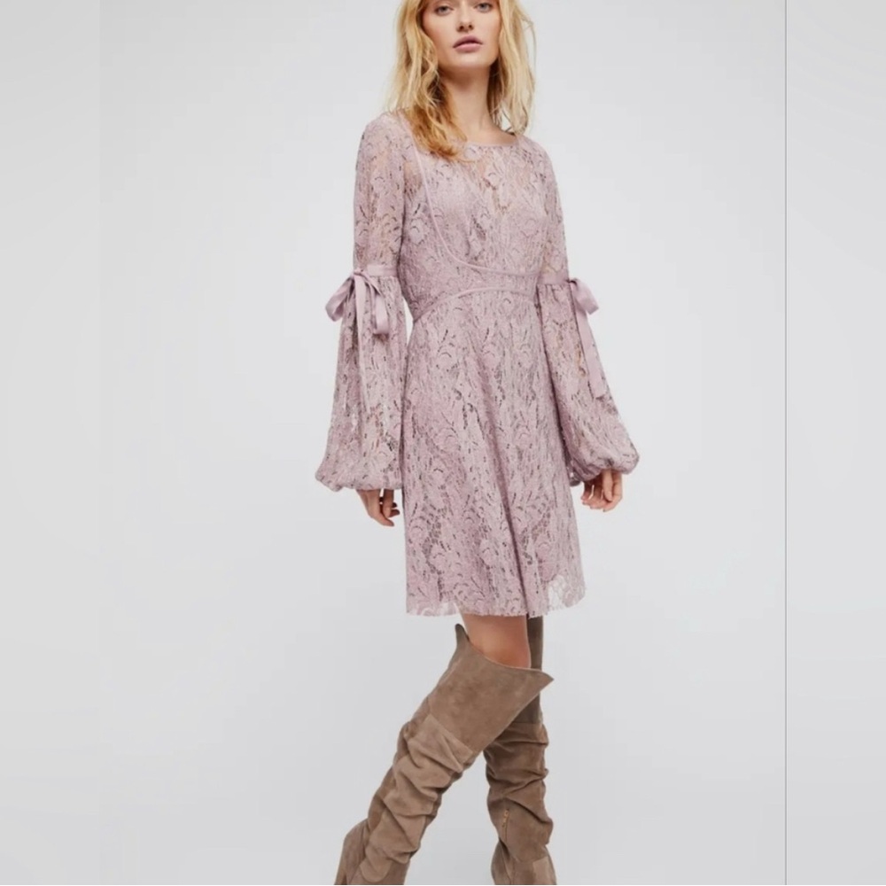 Free People Crochet Lace Elegant Lavender Boho Dress Oversized